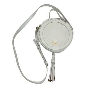 Velez Leather Lovers Beige Round Crossbody Tassel Zip Purse